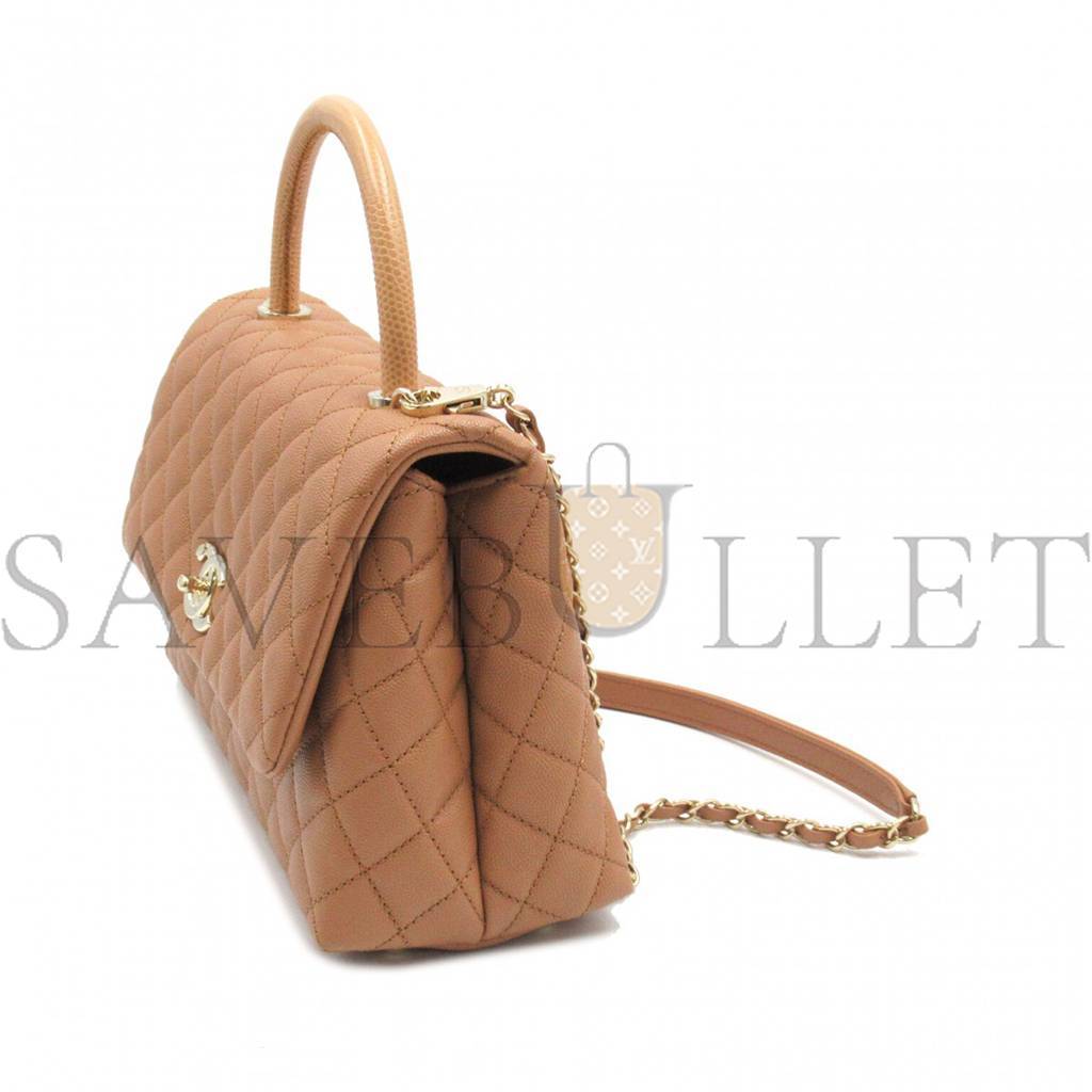 CHANEL MASTER COCO HANDLE CHAIN SHOULDER CROSSBODY BAG CAVIAR SKIN BEIGE A92990 (24*14*10cm)